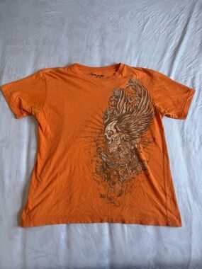 BONGO Orange Short Sleeve Graphic Tee with Winged Skull